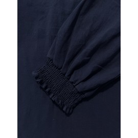 Ruffle Hem Solid Blouse, Casual Crew Neck Long Sleeve Blouse, Women's Clothing