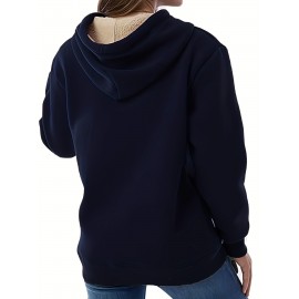Solid Kangaroo Pocket Hoodie, Casual Long Sleeve Hoodie For Fall & Winter, Women's Clothing