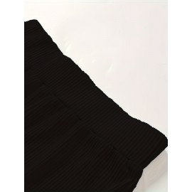 Solid Ribbed Flare Leg Pants, High Waist Slim Elastic Pants, Women's Clothing